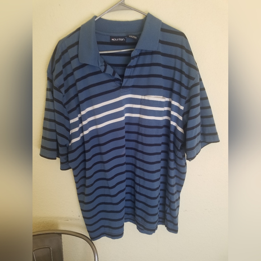 Puritan Men's Polo Shirt Short Sleeve Size 3XL Blue/ White/ Black